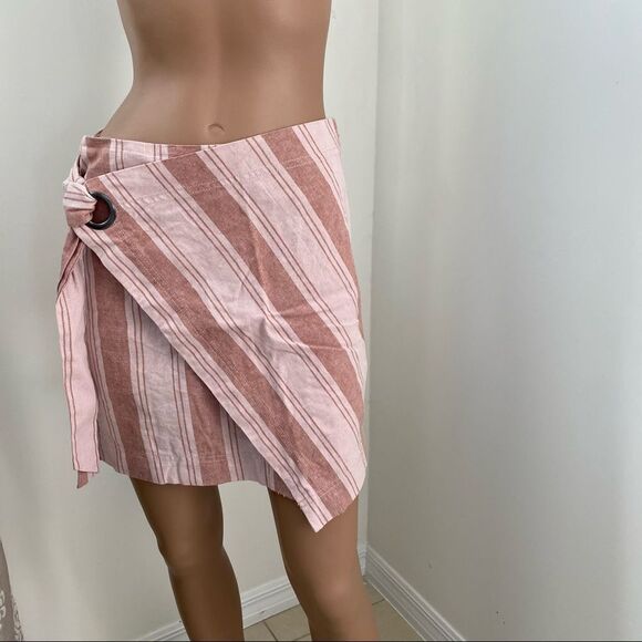 Free People Tuscan Sunrise Pink Striped Wrap Mini Skirt 6 - Picture 2 of 8
